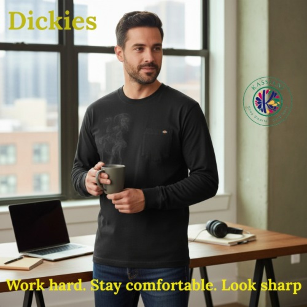 Dickies Men's Crewneck Sweatshirt Pullover 100% Cotton Black‎ Size L